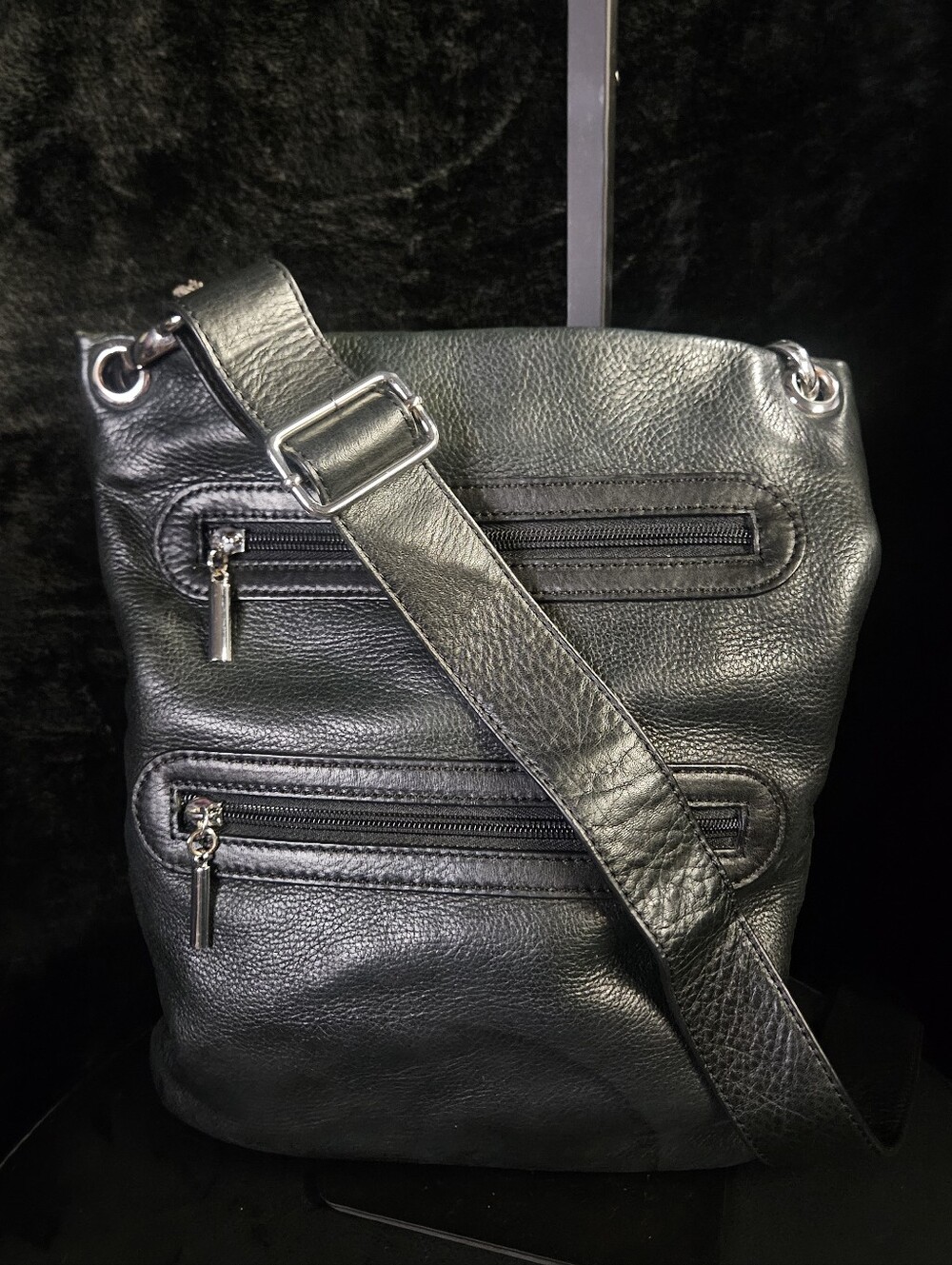 Margot New York Triple Zipper Leather Crossbody Bag